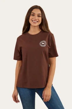 Signature Bull Womens Loose Fit T-Shirt - Chocolate/White