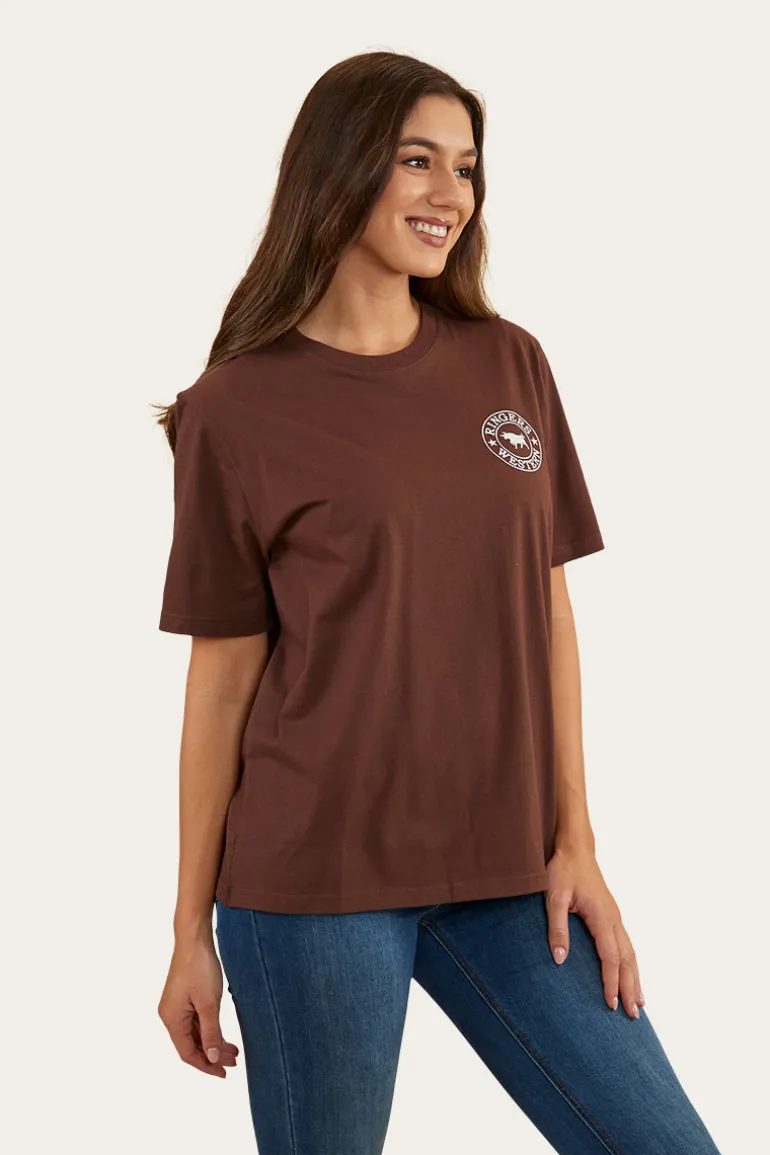 Signature Bull Womens Loose Fit T-Shirt - Chocolate/White