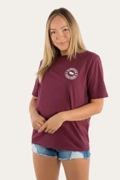 Signature Bull Womens Loose Fit T-Shirt - Burgundy/White