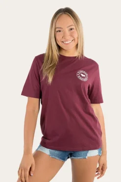 Signature Bull Womens Loose Fit T-Shirt - Burgundy/White