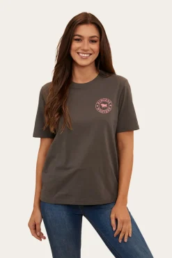 Signature Bull Womens Loose Fit T-Shirt - Vintage Black/Strawberry