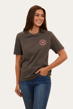 Signature Bull Womens Loose Fit T-Shirt - Vintage Black/Strawberry