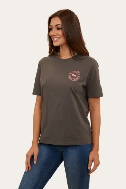 Signature Bull Womens Loose Fit T-Shirt - Vintage Black/Strawberry