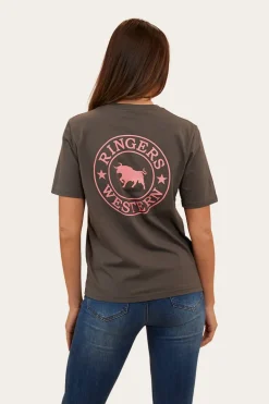 Signature Bull Womens Loose Fit T-Shirt - Vintage Black/Strawberry