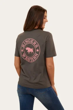 Signature Bull Womens Loose Fit T-Shirt - Vintage Black/Strawberry