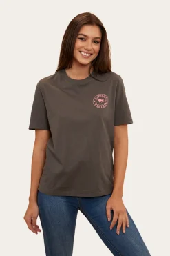 Signature Bull Womens Loose Fit T-Shirt - Vintage Black/Strawberry