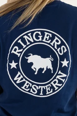 Signature Bull Womens Loose Fit T-Shirt - Navy/White