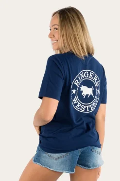 Signature Bull Womens Loose Fit T-Shirt - Navy/White
