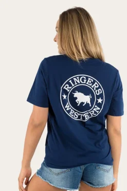 Signature Bull Womens Loose Fit T-Shirt - Navy/White