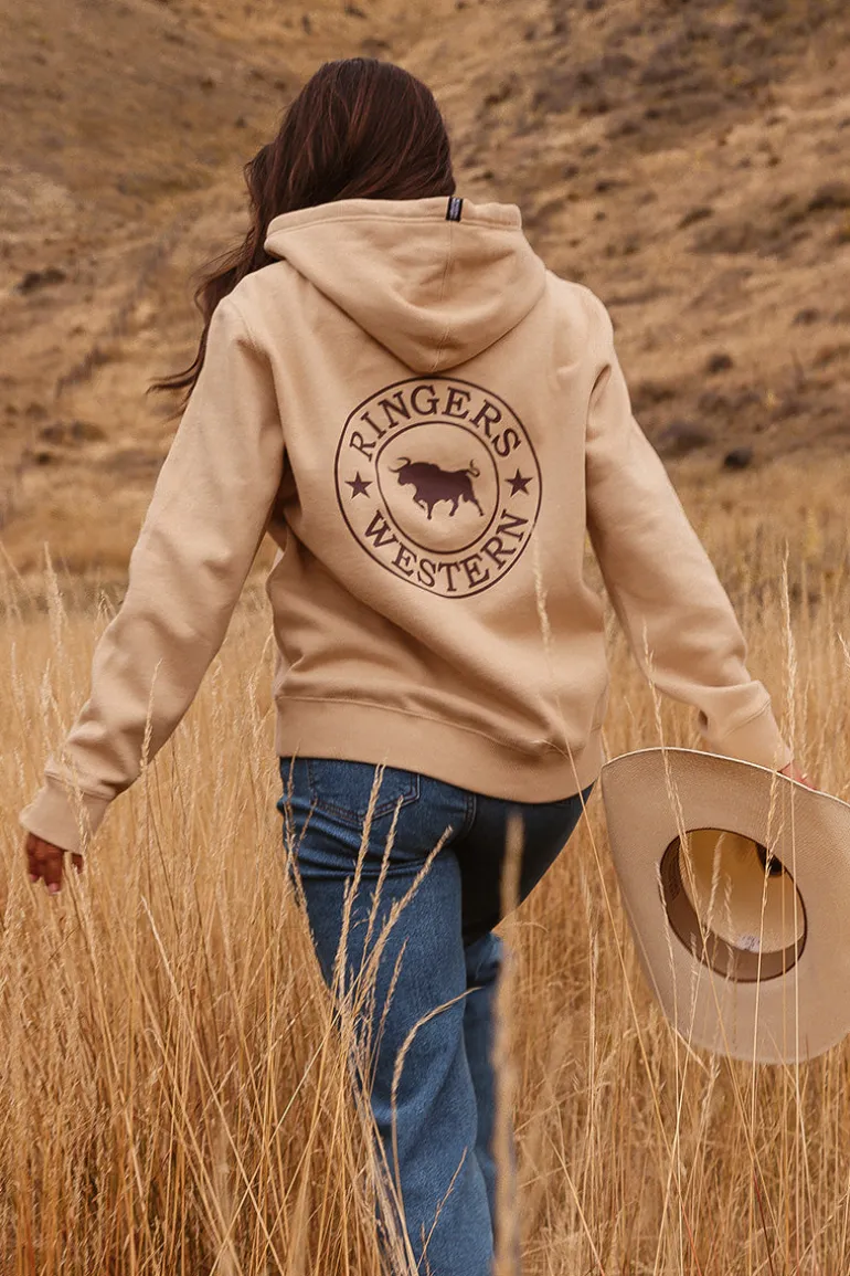 Signature Bull Womens Pullover Hoodie - Dark Sand / Chocolate