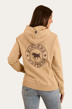Signature Bull Womens Pullover Hoodie - Dark Sand / Chocolate