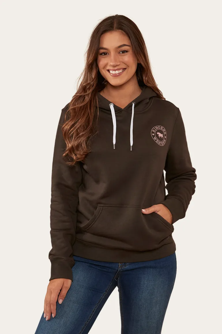 Signature Bull Womens Pullover Hoodie - Charcoal/Rosey