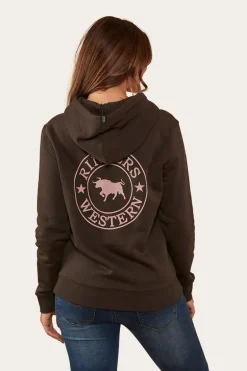 Signature Bull Womens Pullover Hoodie - Charcoal/Rosey