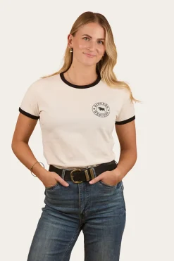 Signature Bull Womens Ringers T-Shirt - Off White / Black