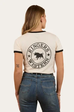 Signature Bull Womens Ringers T-Shirt - Off White / Black
