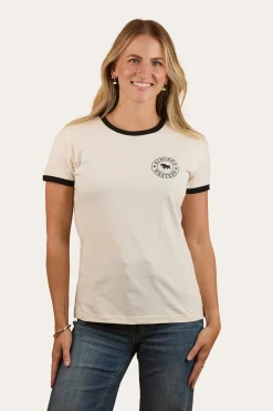 Signature Bull Womens Ringers T-Shirt - Off White / Black