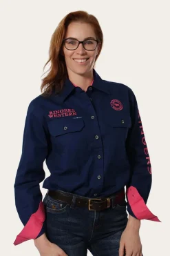 Signature Jillaroo Womens Full Button Work Shirt - Navy/Melon