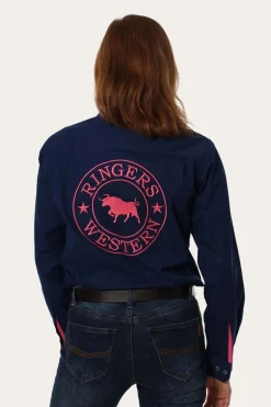 Signature Jillaroo Womens Full Button Work Shirt - Navy/Melon
