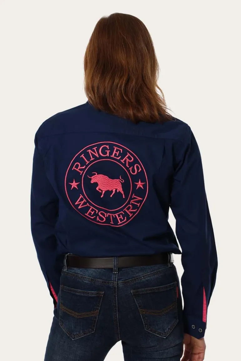 Signature Jillaroo Womens Full Button Work Shirt - Navy/Melon