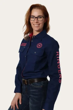 Signature Jillaroo Womens Full Button Work Shirt - Navy/Melon