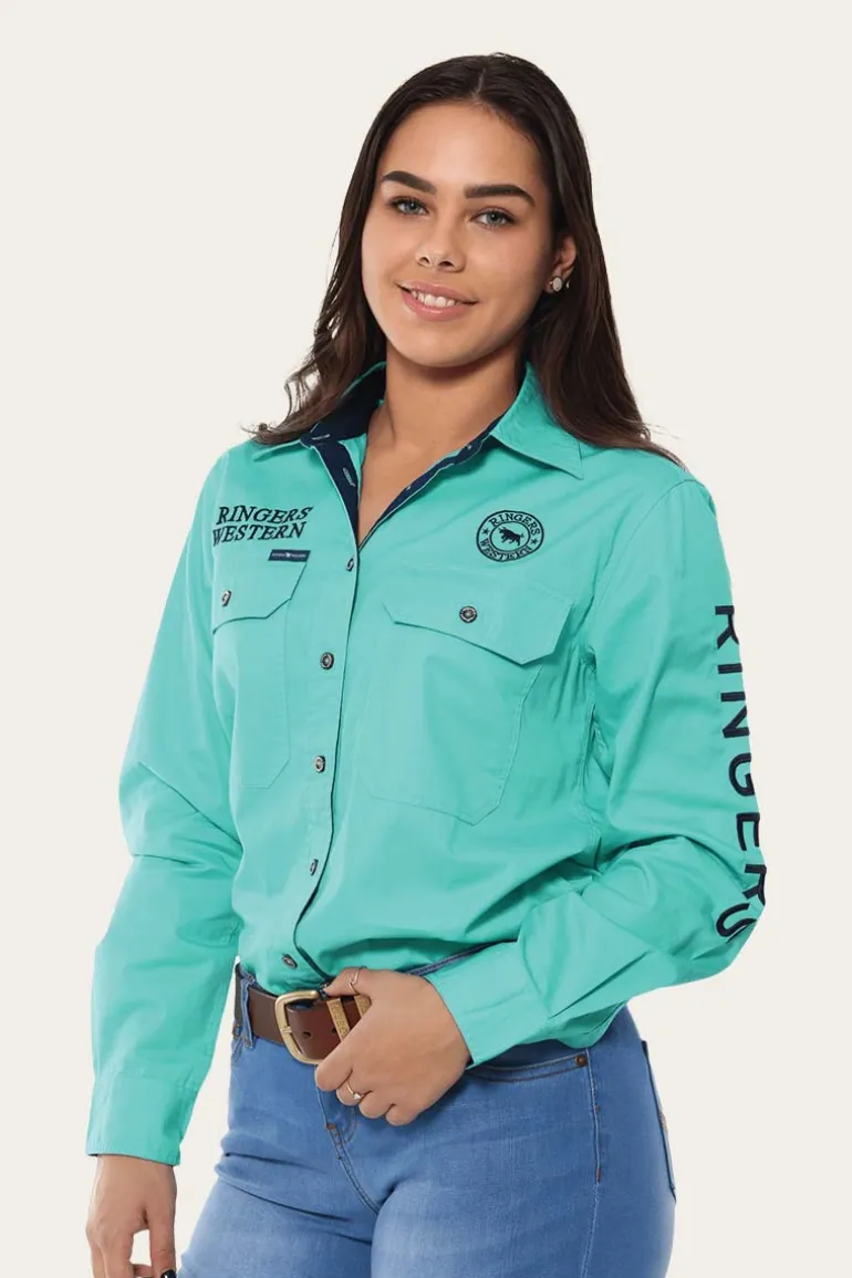 Signature Jillaroo Womens Full Button Work Shirt - Mint/Navy