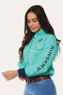 Signature Jillaroo Womens Full Button Work Shirt - Mint/Navy