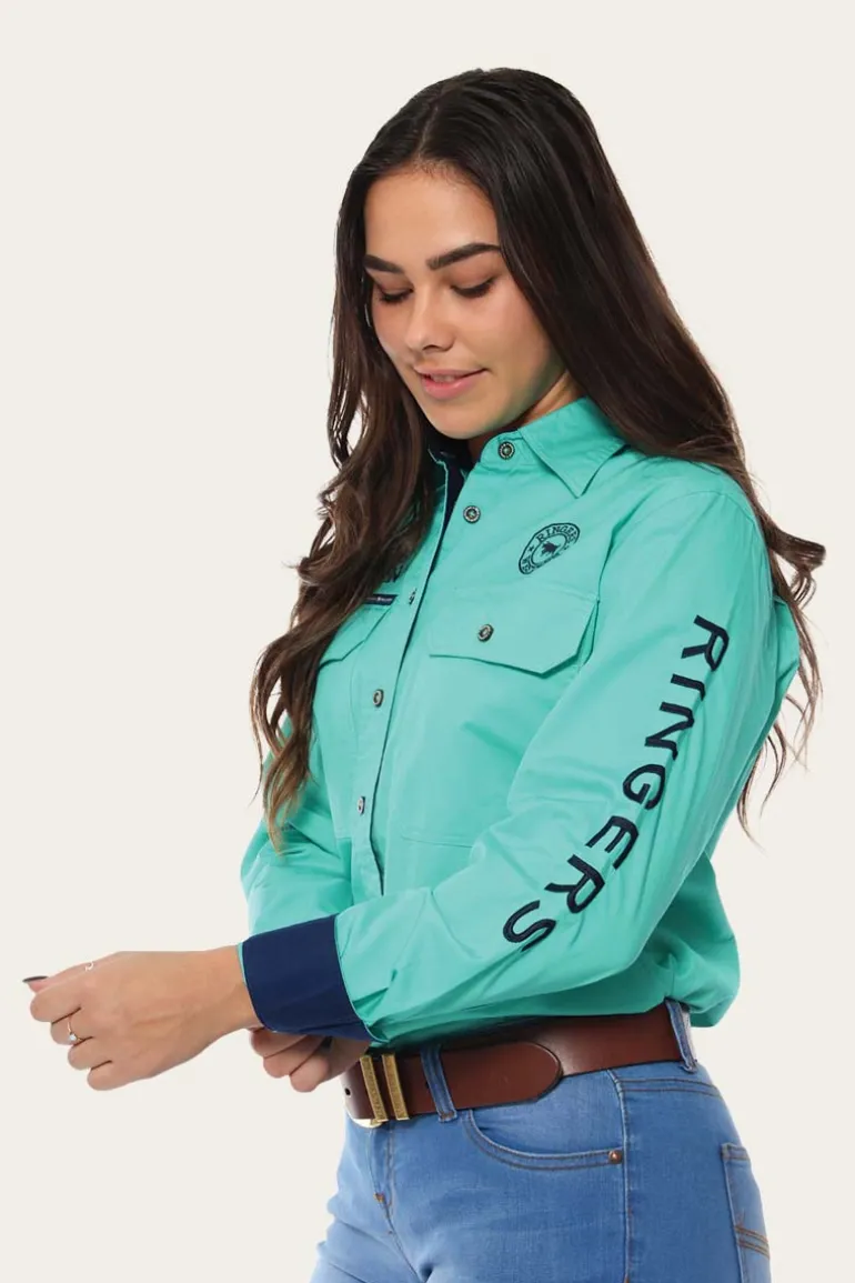 Signature Jillaroo Womens Full Button Work Shirt - Mint/Navy