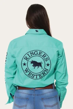 Signature Jillaroo Womens Full Button Work Shirt - Mint/Navy