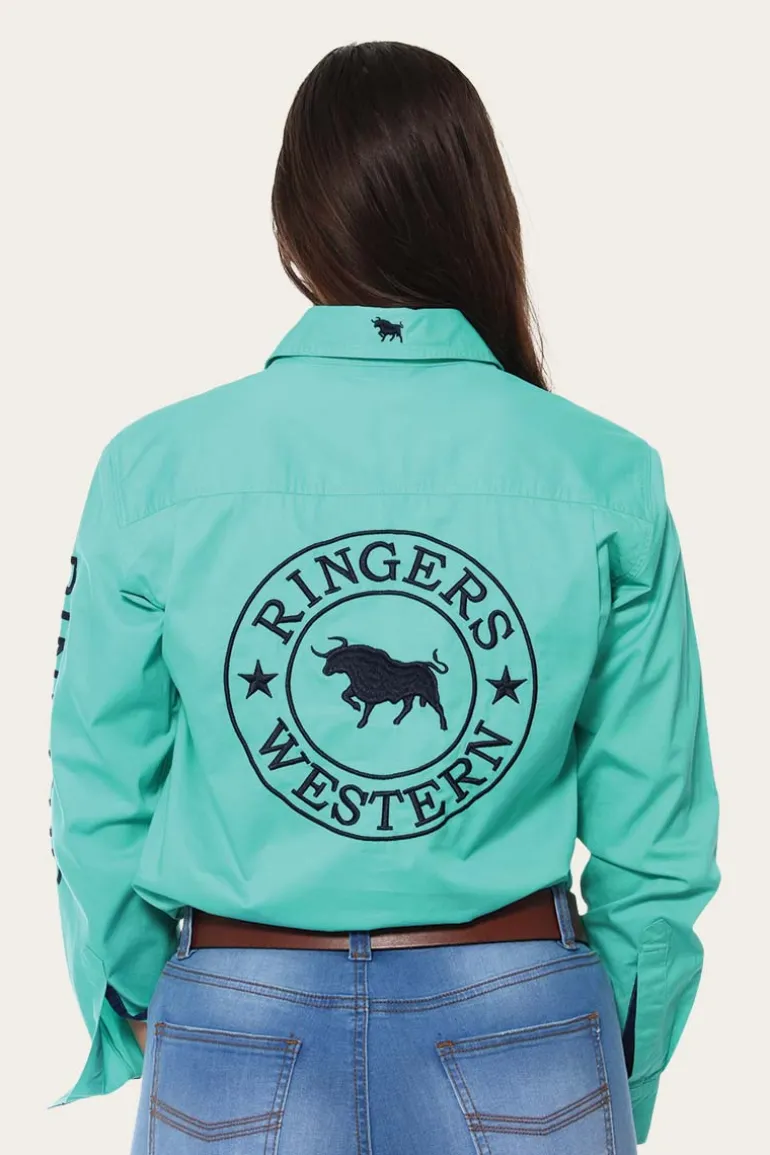 Signature Jillaroo Womens Full Button Work Shirt - Mint/Navy