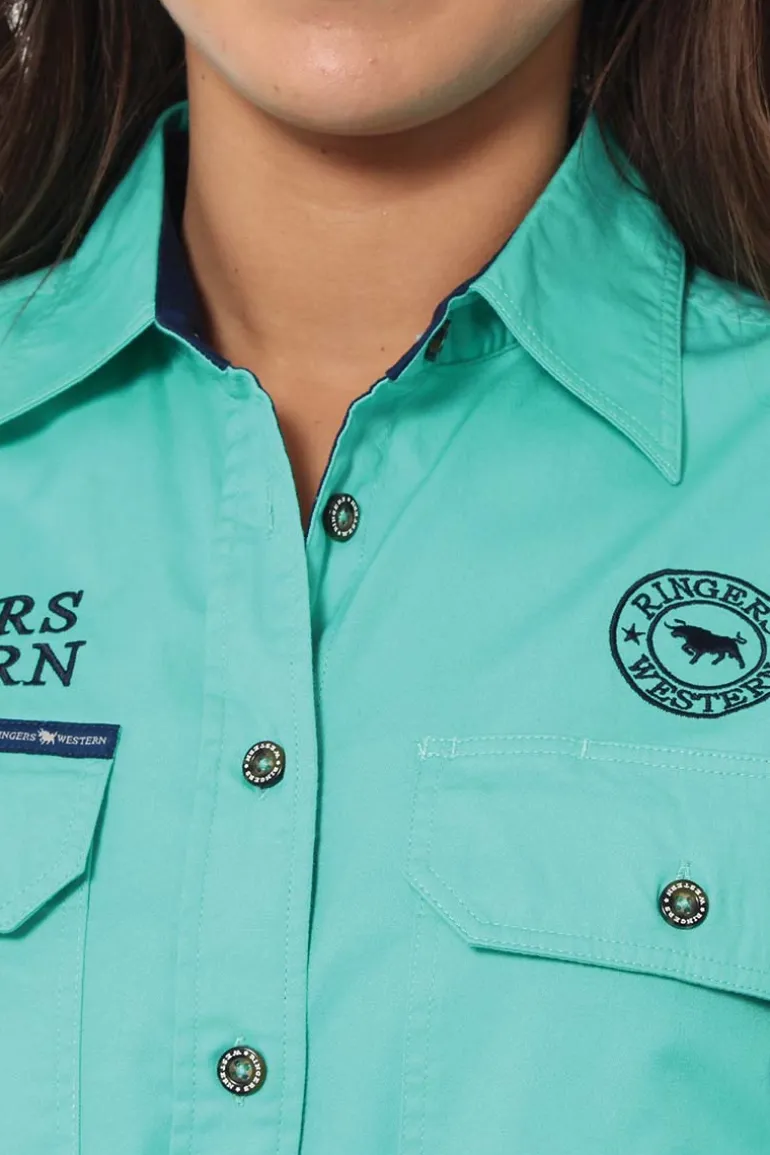 Signature Jillaroo Womens Full Button Work Shirt - Mint/Navy