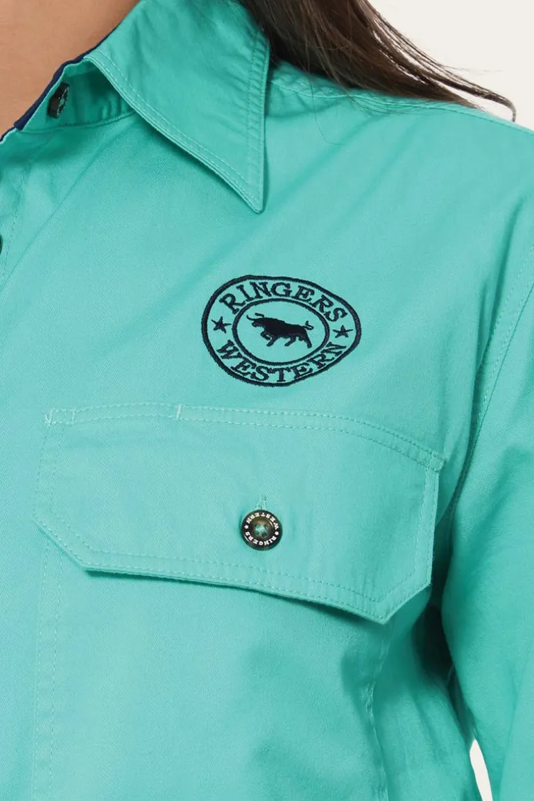 Signature Jillaroo Womens Full Button Work Shirt - Mint/Navy