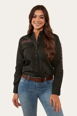 Signature Jillaroo Womens Full Button Work Shirt - Charcoal/Dusty Rose