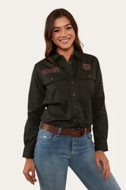 Signature Jillaroo Womens Full Button Work Shirt - Charcoal/Dusty Rose