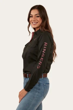 Signature Jillaroo Womens Full Button Work Shirt - Charcoal/Dusty Rose