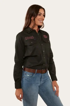 Signature Jillaroo Womens Full Button Work Shirt - Charcoal/Dusty Rose