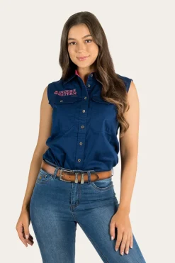 Signature Jillaroo Womens Sleeveless Work Shirt - Navy/Melon