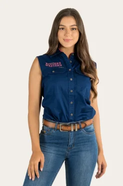 Signature Jillaroo Womens Sleeveless Work Shirt - Navy/Melon