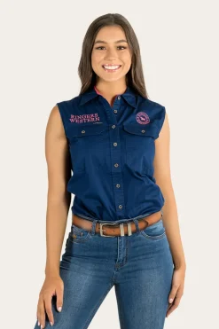 Signature Jillaroo Womens Sleeveless Work Shirt - Navy/Melon