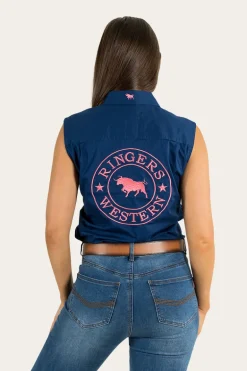 Signature Jillaroo Womens Sleeveless Work Shirt - Navy/Melon