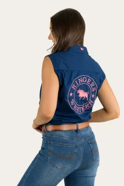 Signature Jillaroo Womens Sleeveless Work Shirt - Navy/Melon