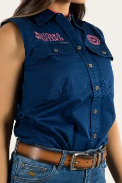 Signature Jillaroo Womens Sleeveless Work Shirt - Navy/Melon