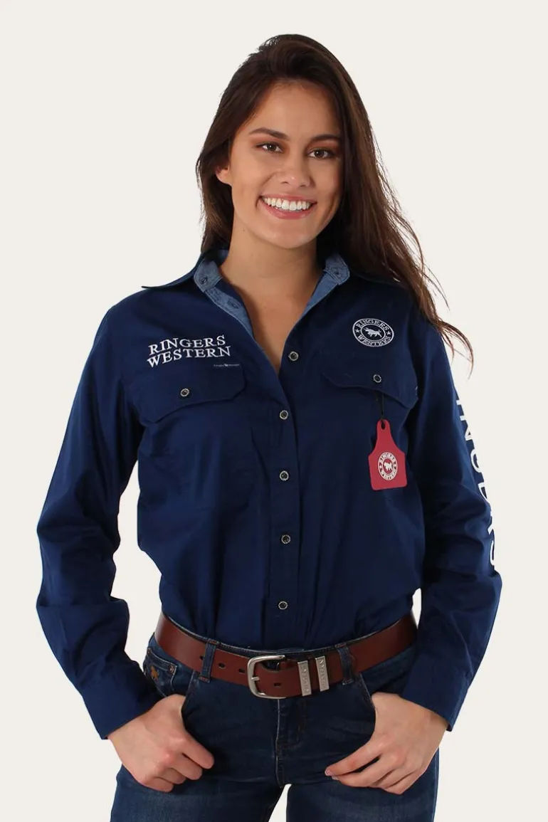 Signature Jillaroo Womens Full Button Work Shirt - Navy/White