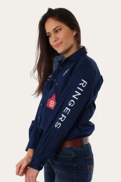 Signature Jillaroo Womens Full Button Work Shirt - Navy/White