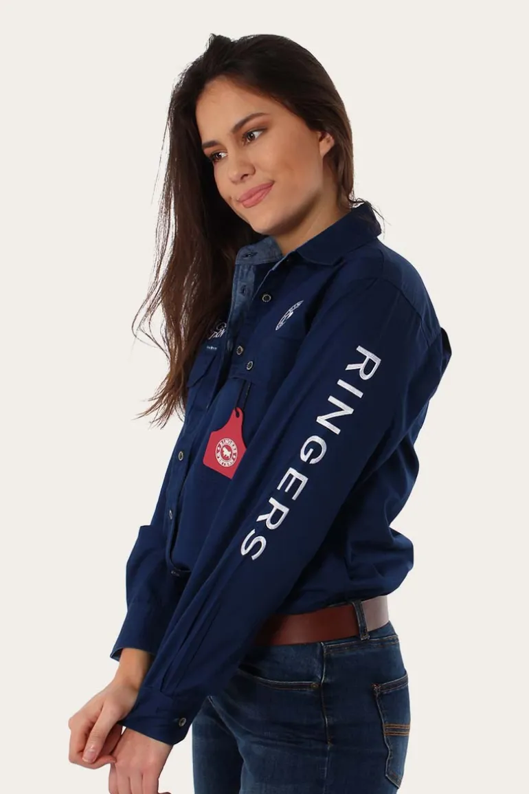 Signature Jillaroo Womens Full Button Work Shirt - Navy/White