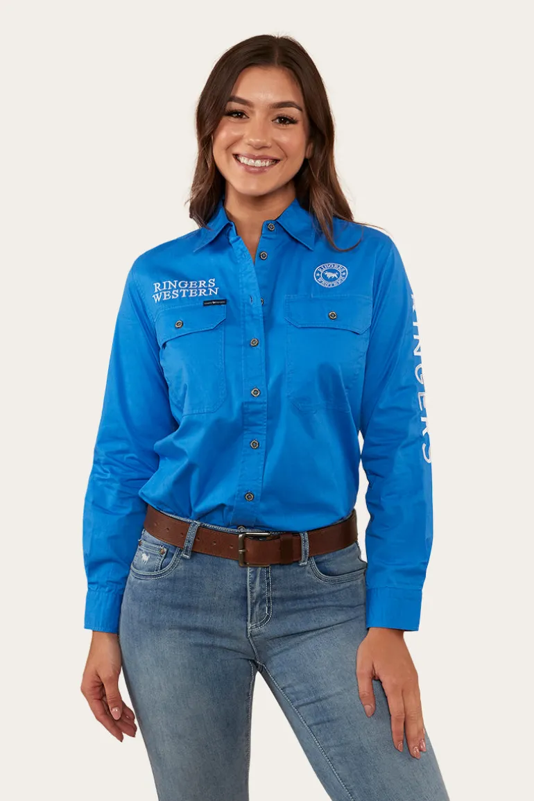 Signature Jillaroo Womens Full Button Work Shirt - Blue/White