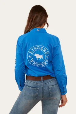 Signature Jillaroo Womens Full Button Work Shirt - Blue/White
