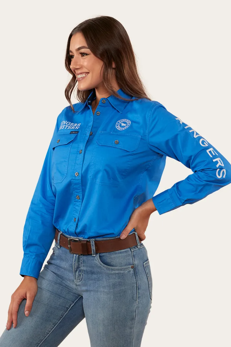 Signature Jillaroo Womens Full Button Work Shirt - Blue/White