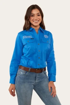 Signature Jillaroo Womens Full Button Work Shirt - Blue/White