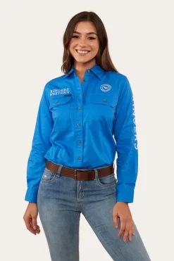 Signature Jillaroo Womens Full Button Work Shirt - Blue/White