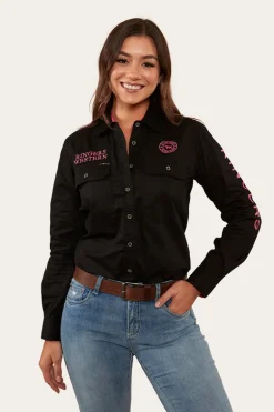 Signature Jillaroo Womens Full Button Work Shirt - Black/Melon